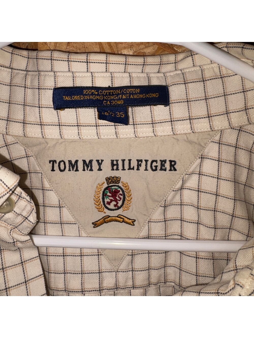 Tommy Hilfiger Mens 16 35 Cream Check Button Shirt Used